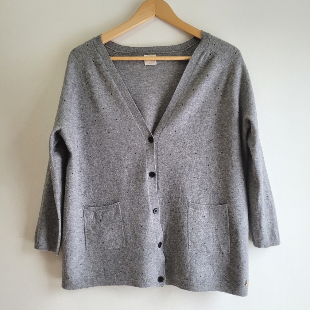 DES PETITS HAUTS Merino Wool Cardigan Gray Small T1